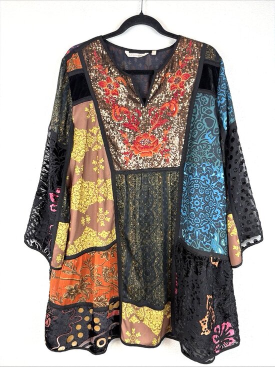 Soft Surroundings Tops - Soft Surroundings Adassa Tunic Womens 1X Patchwork Velvet Sequin Boho Chic